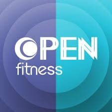 Open Fitness logo with blue circular background and white text.